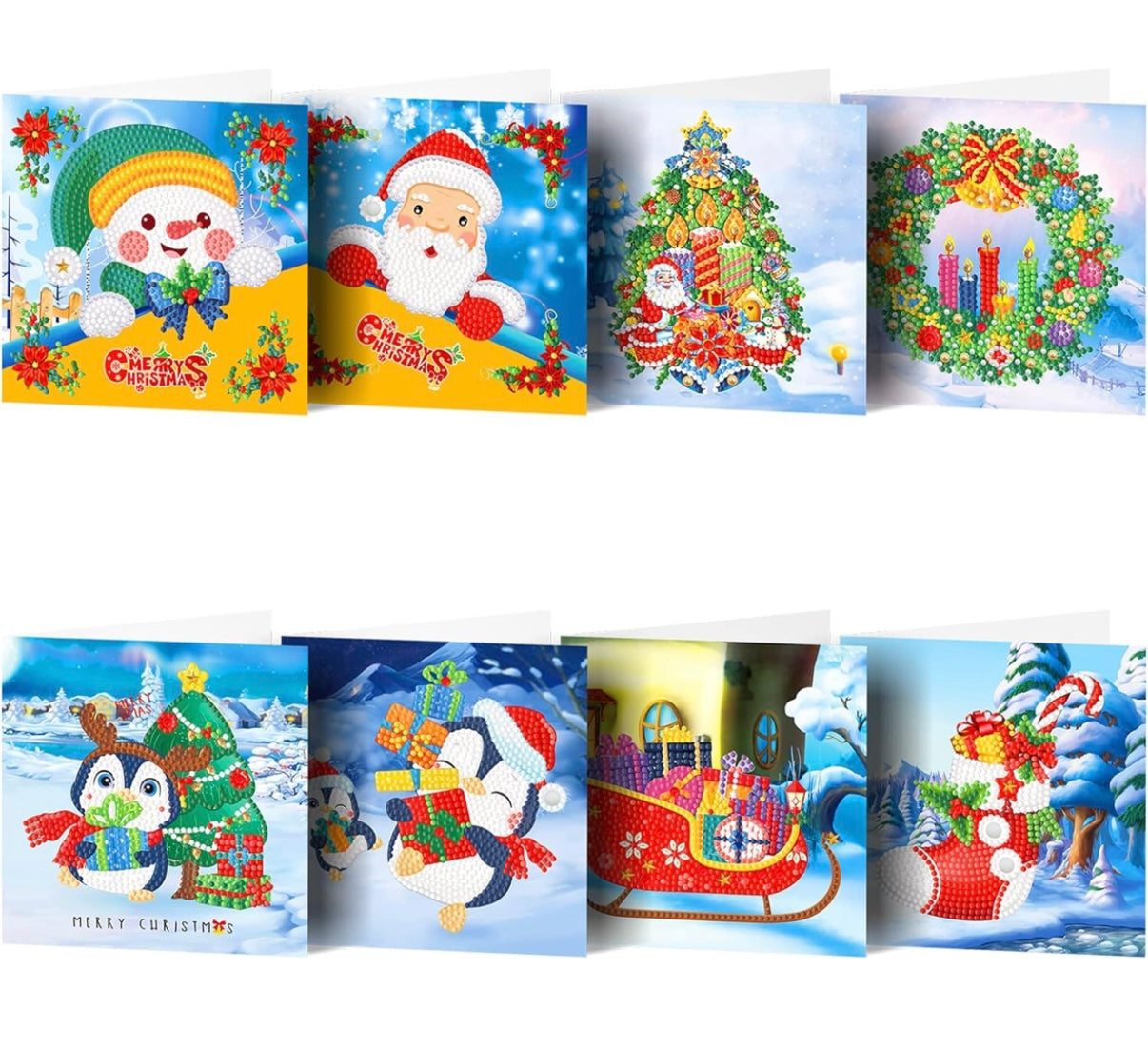 5D DIY Diamond Painting Christmas Art Card Handmade Greeting Cards Pack of 8