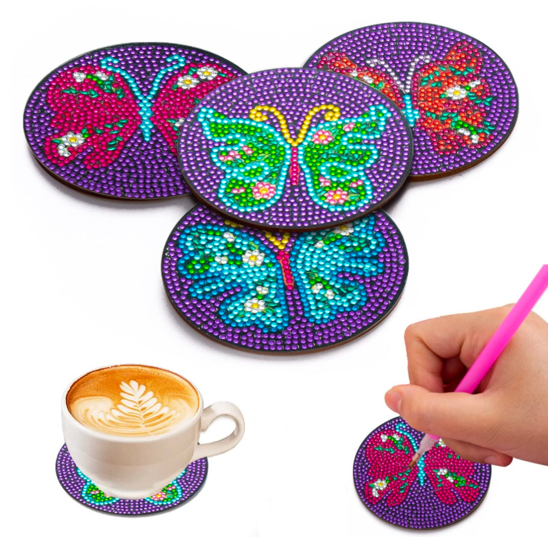 4 Pcs Diamond Paintings Coasters, DIY Coasters Diamond Painting Kits for Beginners, Adults & Kids Diamond Art Craft Supplies