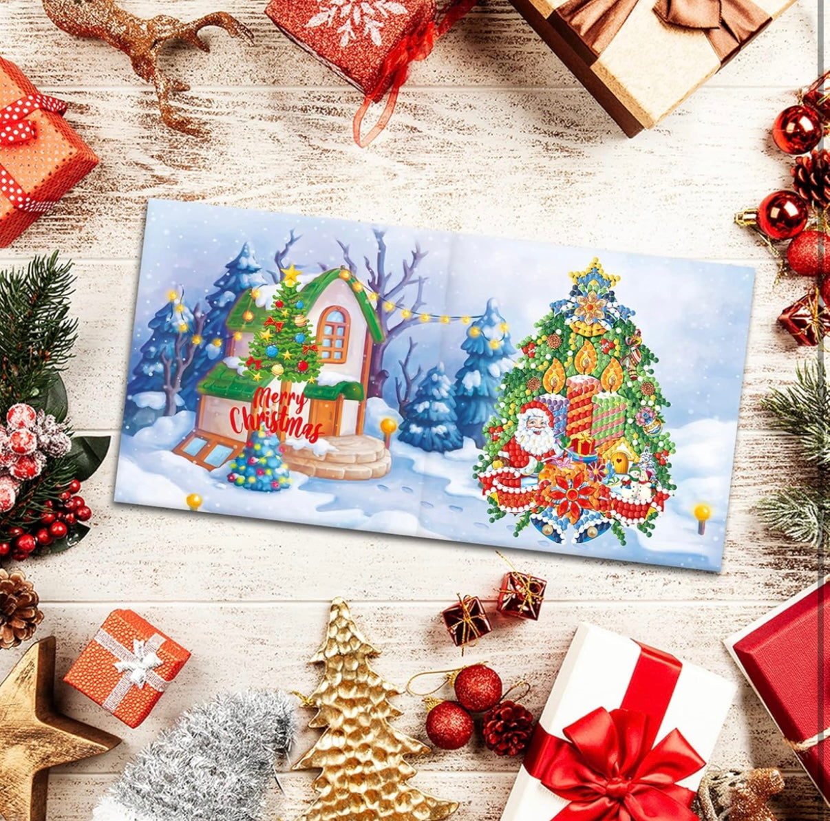 5D DIY Diamond Painting Christmas Art Card Handmade Greeting Cards Pack of 8
