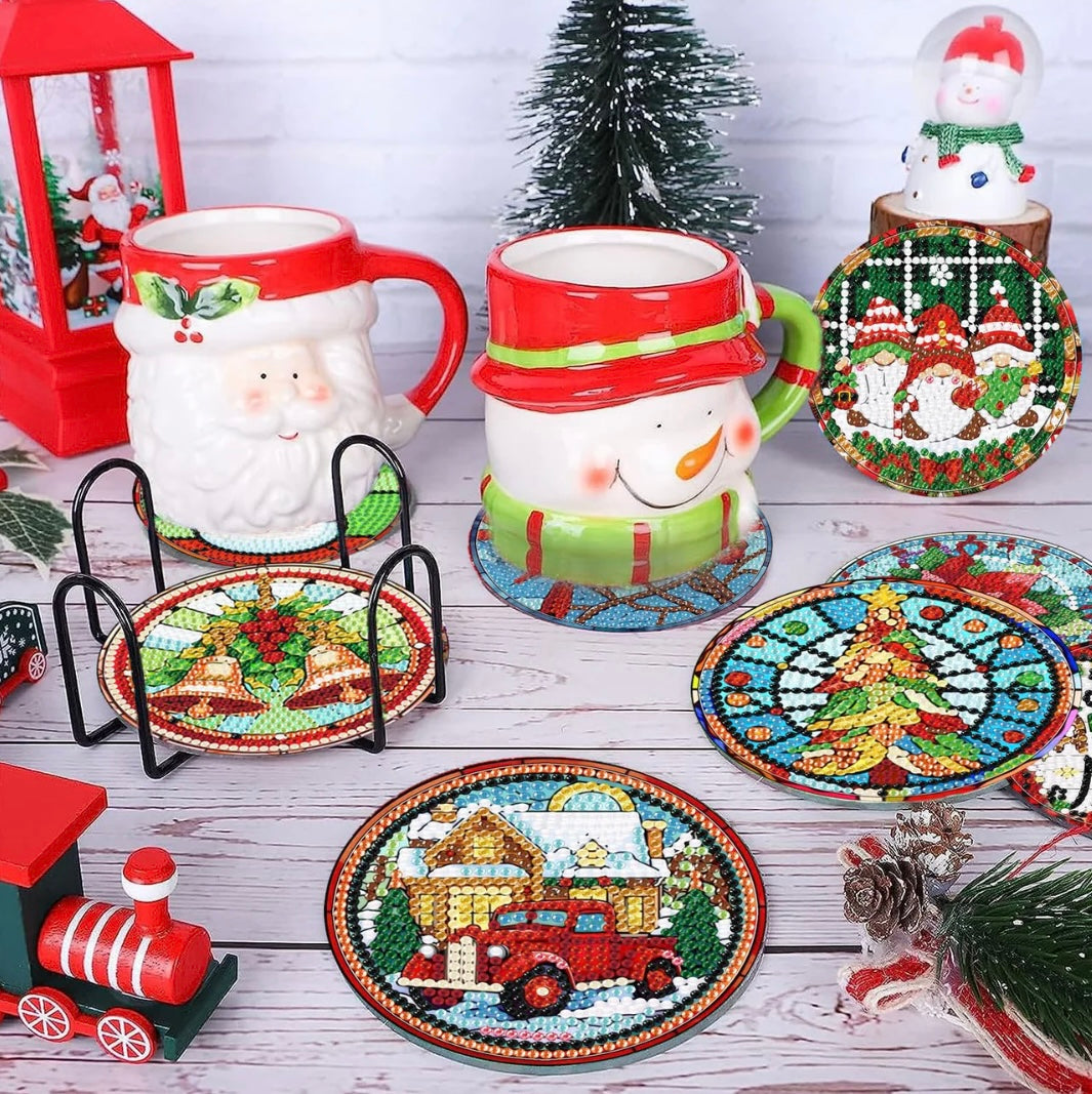 Christmas Diamond Painting Coasters Set of 8 With Holder