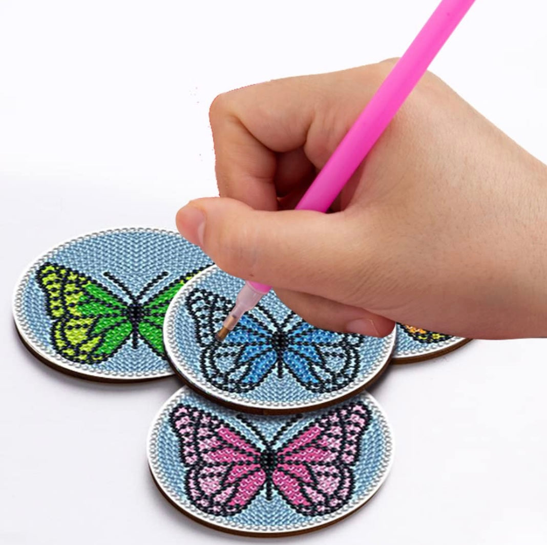 4 Pcs Diamond Paintings Coasters, DIY Coasters Small Diamond Painting Kits for Beginners, Adults & Kids Diamond Art Craft Supplies