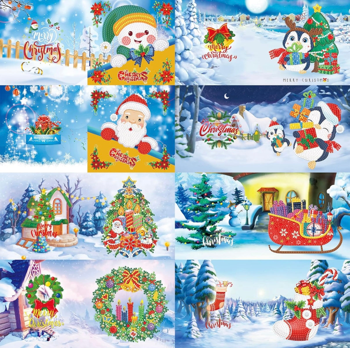 5D DIY Diamond Painting Christmas Art Card Handmade Greeting Cards Pack of 8