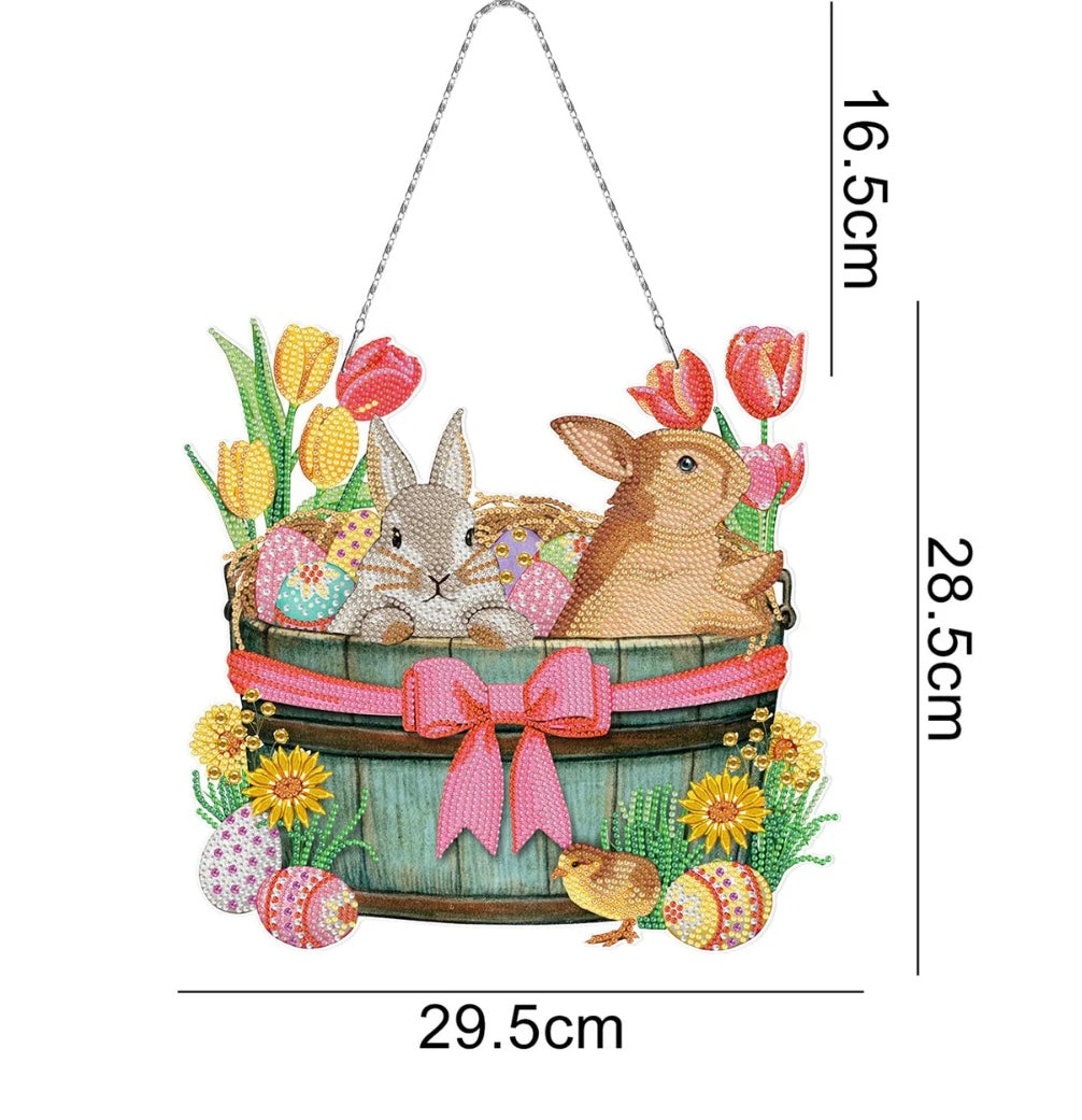 Bunny Hanging Diamond Painting, 5D Diamond Painting Ornaments, DIY Handmade Rhinestone