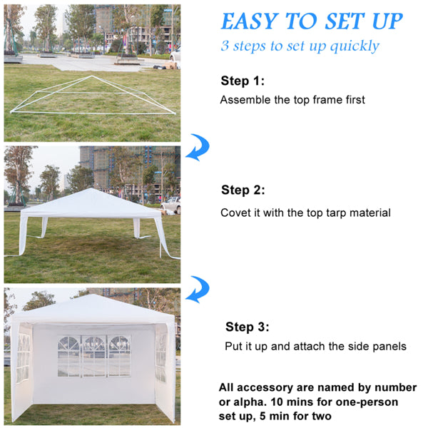 Gazebo With 3 Sides Garden Marquee PE Awning Beach Party Camping Tent Canopy 3x3m