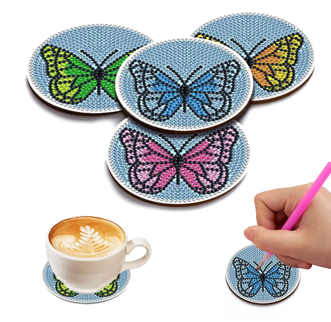4 Pcs Diamond Paintings Coasters, DIY Coasters Small Diamond Painting Kits for Beginners, Adults & Kids Diamond Art Craft Supplies