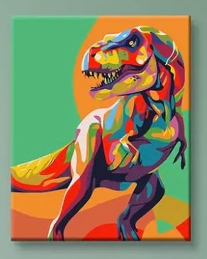 DIY PAINT BY NUMBERS ON CANVAS COLOURFUL DINOSAUR 40cm X 50cm