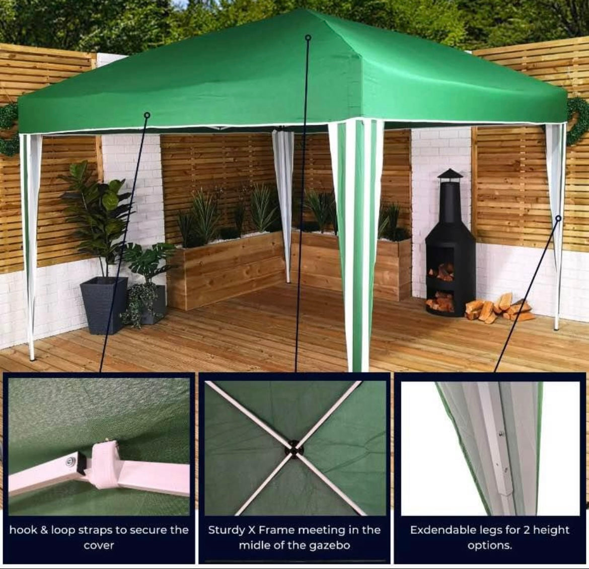 3x3m Pop Up Gazebo - Easy Set Up Garden Party Tent