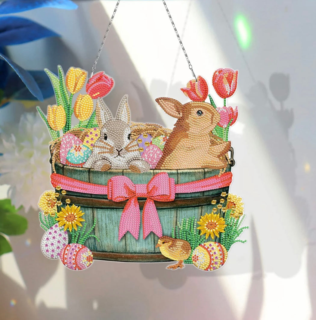 Bunny Hanging Diamond Painting, 5D Diamond Painting Ornaments, DIY Handmade Rhinestone