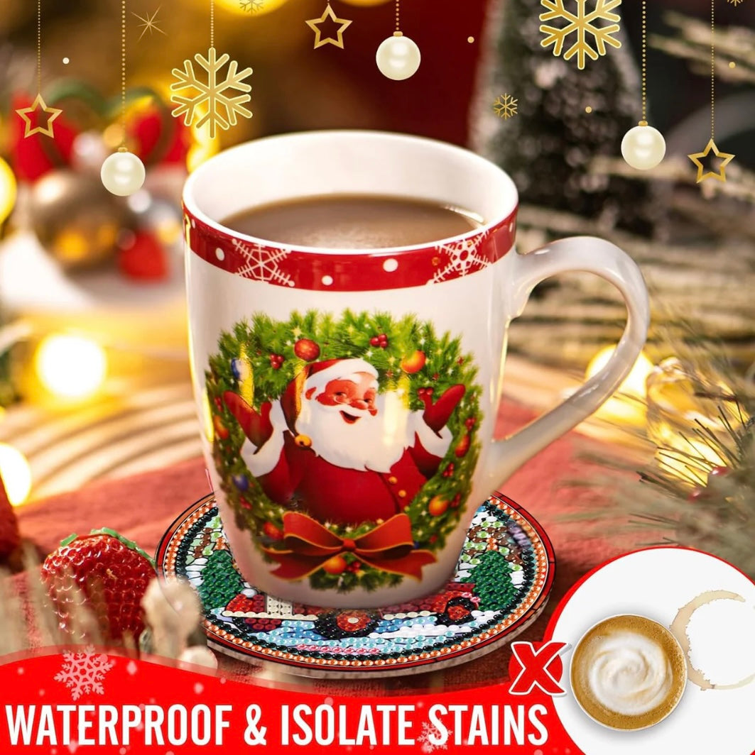 Christmas Diamond Painting Coasters Set of 8 With Holder
