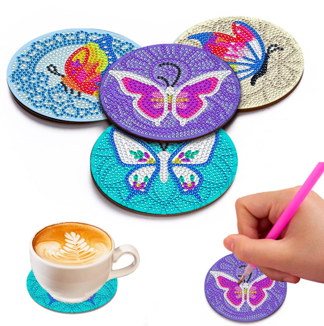4 Pcs Diamond Paintings Coasters, DIY Coasters Diamond Painting Kits for Beginners, Adults & Kids Diamond Art Craft Supplies