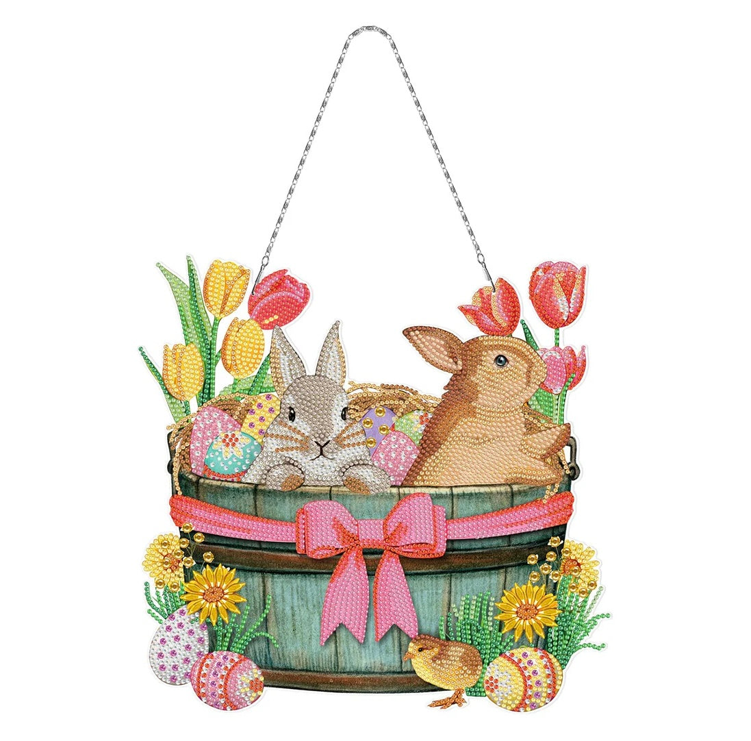 Bunny Hanging Diamond Painting, 5D Diamond Painting Ornaments, DIY Handmade Rhinestone