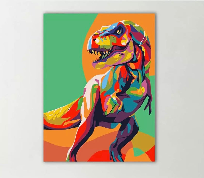 DIY PAINT BY NUMBERS ON CANVAS COLOURFUL DINOSAUR 40cm X 50cm