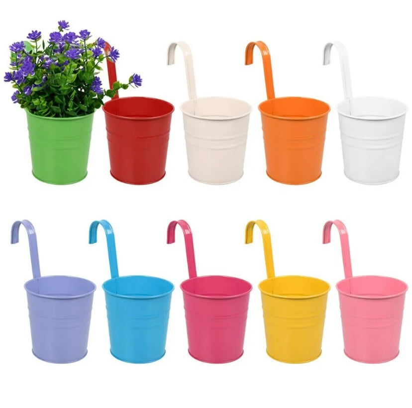 10 x Metal Hook Flower Pot Hanging Planters Fence Garden Pots