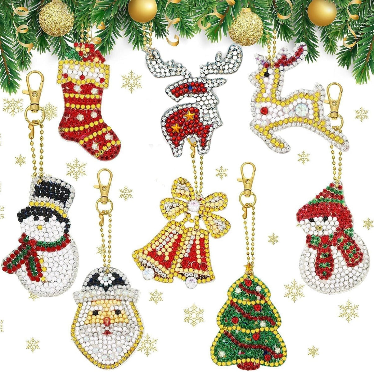8 Pieces Christmas Diamond Painting Keyring’s